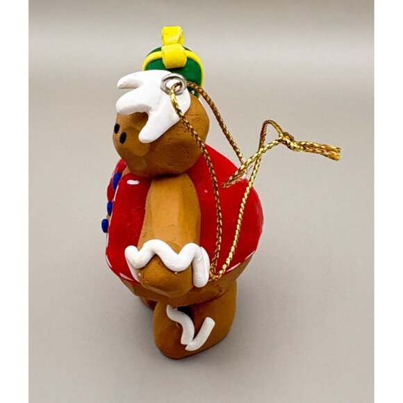 Vintage Gingerbread Man Christmas Tree Ornament Holding Gift Carved Clay Style - Picture 5 of 8